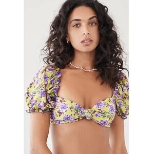 Beach Riot Lana Bikini Top in Lime Punch Gardenias Women's Size XS NWT